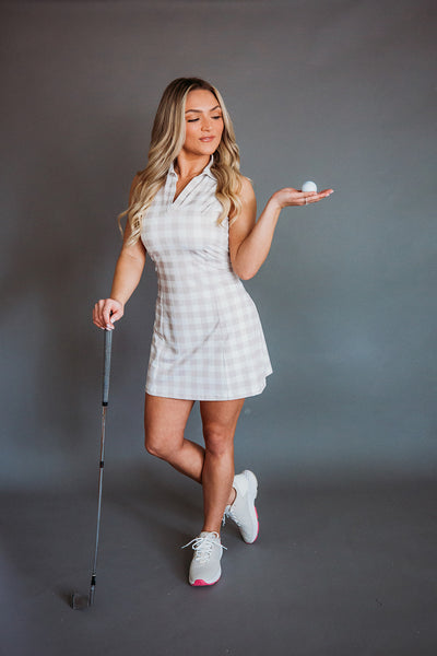 Gingham Sport Dress- Beige