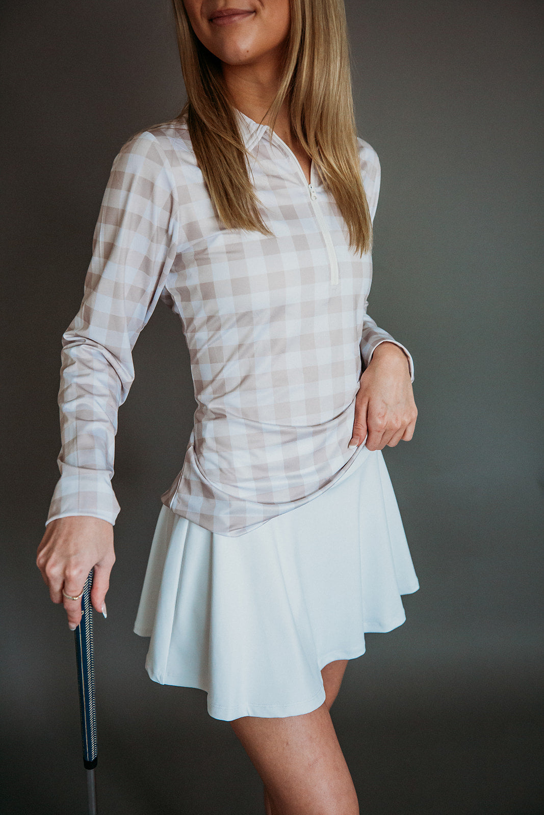 Beige Gingham Pullover